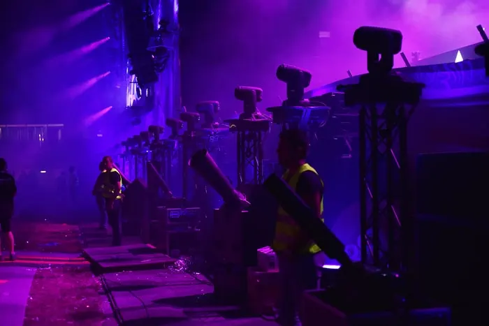 Event security team backstage at a concert venue